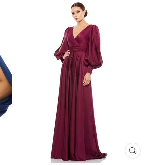 Ieena Mac Duggal FLOWY SPLIT BISHOP SLEEVE FAUX WRAP GOWN size 8 #67947 - Picture 1 of 14